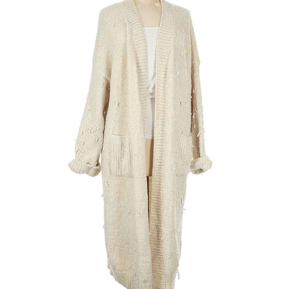 House of CB London Long Sleeve Plunge Cardigan- Ivory- SIZE MEDIUM